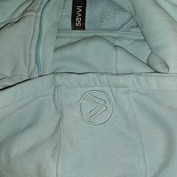 Savvi Women's Full Zip Fleece Hoodie Medium Teal Blue Thumb Holes Jacket - Picture 4 of 7